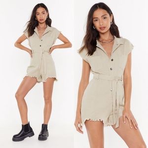 Fray Denim Button Down Romper